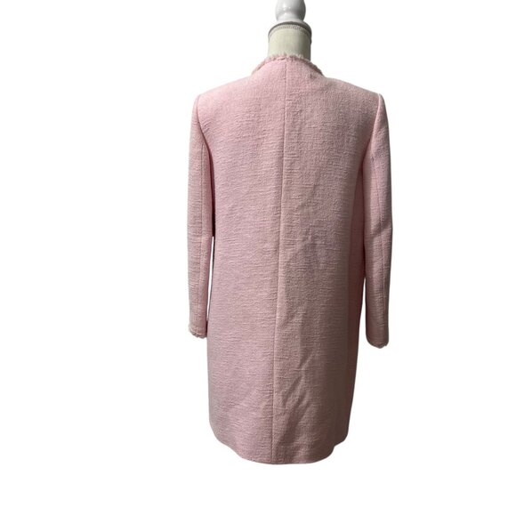 Zara Woman Pink Textured Open Front Tweed Coat With Fringe Trim Size Small - Picture 4 of 9